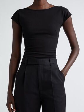 Akris Punto Scoop Back Cap Sleeve Jersey Top in Black - 10